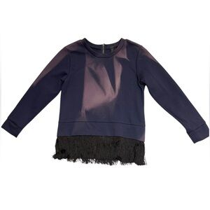 J. Crew Navy Long Sleeve Crewneck Sweatshirt w‎ Fringe Hem - Size Small